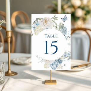 Romantic Dusty Blue Watercolor Blommigt Bröllop Bordsnummer