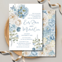Romantic Dusty Blue Watercolor Blommigt Bröllop