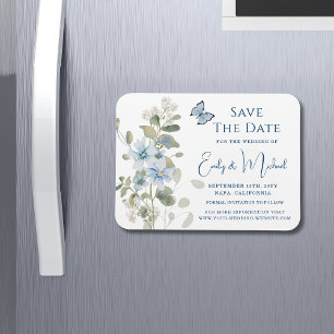 Romantic Dusty Blue Watercolor Blommigt Bröllop Magnet