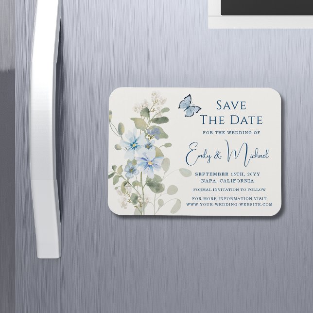 Romantic Dusty Blue Watercolor Blommigt Bröllop Magnet (Skapare uppladdad)