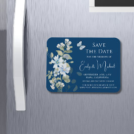 Romantic Dusty Blue Watercolor Blommigt Bröllop Magnet