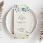 Romantic Dusty Blue Watercolor Blommigt Bröllop Meny<br><div class="desc">Romantisk Dusty Blue Watercolor Blommigt Bröllop Menu har dammiga blå celeste och delfinblommor med eukalyptus greenery accated with butterflies. Lägg till anpassningsbarna i elegantens moderna skript.Visa samlingen. Designad för dig av Evco Studio www.zazzle.com/store/evcostudio</div>