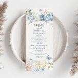 Romantic Dusty Blue Watercolor Blommigt Bröllop Meny<br><div class="desc">Romantisk Dusty Blue Watercolor Blommigt Bröllop Menu har dammiga blå celeste och delfinblommor med eukalyptus greenery accated with butterflies. Lägg till anpassningsbarna i elegantens moderna skript.Visa samlingen. Designad för dig av Evco Studio www.zazzle.com/store/evcostudio</div>