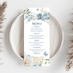 Romantic Dusty Blue Watercolor Blommigt Bröllop Meny<br><div class="desc">Romantisk Dusty Blue Watercolor Blommigt Bröllop Menu har dammiga blå celeste och delfinblommor med eukalyptus greenery accated with butterflies. Lägg till anpassningsbarna i elegantens moderna skript.Visa samlingen. Designad för dig av Evco Studio www.zazzle.com/store/evcostudio</div>