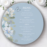 Romantic Dusty Blue Watercolor Blommigt Bröllop Meny<br><div class="desc">Romantisk Dusty Blue Watercolor Blommigt Bröllop Menu har dammiga blå celeste och delfinblommor med eukalyptus greenery accated with butterflies. Lägg till anpassningsbarna i elegantens moderna skript.Visa samlingen. Designad för dig av Evco Studio www.zazzle.com/store/evcostudio</div>