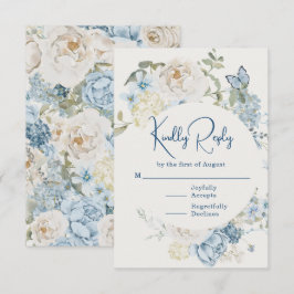 Romantic Dusty Blue Watercolor Blommigt Bröllop OSA Kort
