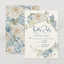 Romantic Dusty Blue Watercolor Blommigt Bröllop OSA Kort