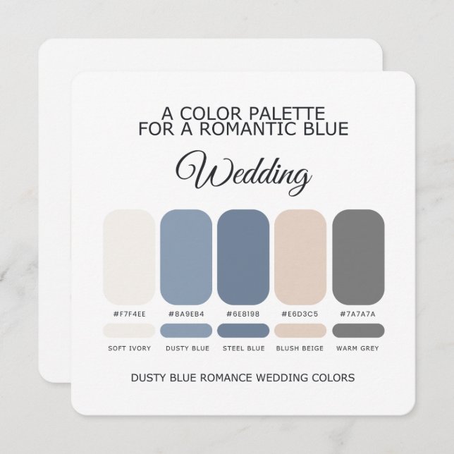 Romantic Dusty Blue Wedding Color Palette Card Inbjudningar (Fram/baksida)