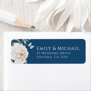 Romantic Dusty Blue Welcome Blommigt Bröllop Returadress Etikett