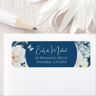 Romantic Dusty Blue Welcome Blommigt Bröllop Returadress Etikett