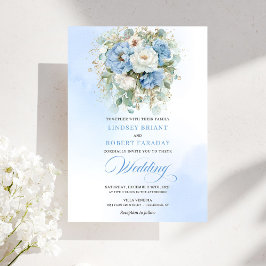 Romantic Dusty Blue White Peony Wedding Invitation Inbjudningar