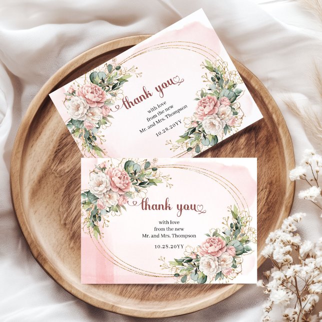 Romantic Dusty Pink Floral Greenery Thank You Card Tack Kort (Romantic Dusty Pink Floral Greenery Thank You Card)