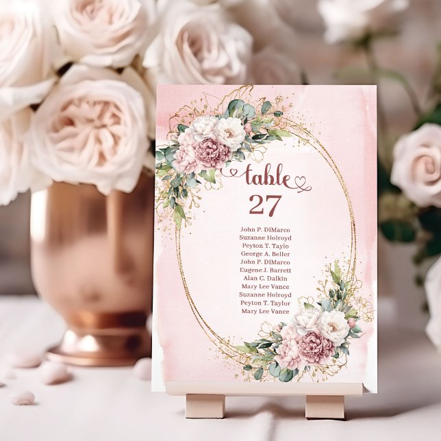 Romantic Dusty Pink Flowers Greenery Table Numbers Bordsnummer (Romantic Dusty Pink Flowers Greenery Table Numbers)