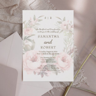 Romantic Dusty Rosa Faded Blommigt Ro Inbjudningar