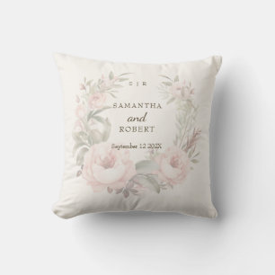 Romantic Dusty Rosa Faded Blommigt Ro Monogram Kudde