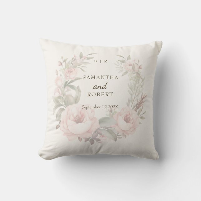 Romantic Dusty Rosa Faded Blommigt Ro Monogram Kudde (Framsida)
