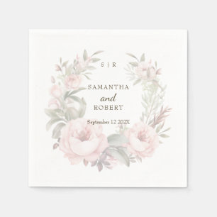 Romantic Dusty Rosa Faded Blommigt Ro Monogram Pappersservett