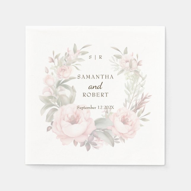 Romantic Dusty Rosa Faded Blommigt Ro Monogram Pappersservett (Framsidan)