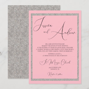Romantic Dusty Rosa & Silver Glitter Bröllop Inbjudningar