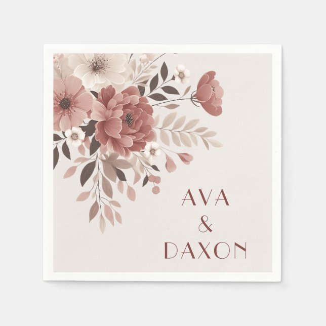 Romantic Dusty Rose & Blush Floral Wedding Pappersservett (Framsidan)