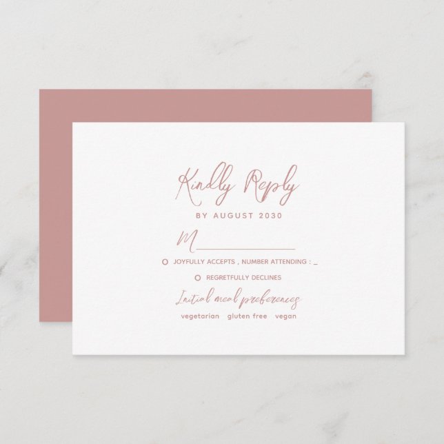 Romantic Dusty Rose Wedding OSA Kort (Fram/baksida)