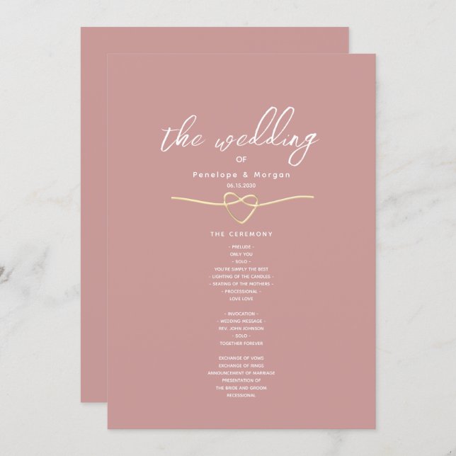 Romantic Dusty Rose Wedding Program (Fram/baksida)