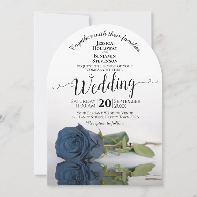 Romantic Dusty Steel Blue Ro Elegant bröllop Inbjudningar (Framsida)