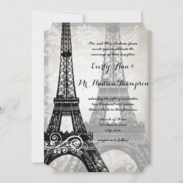 Romantic Eiffel Torn Shadows Damask Wedding Inbjudningar