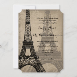 Romantic Eiffel Torn Shadows Damask Wedding Inbjudningar