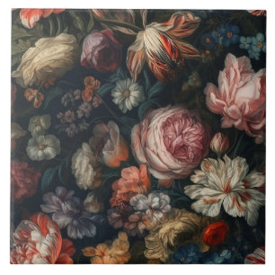 Romantic Elegant Baroque Flowers Oljemålning Kakelplatta