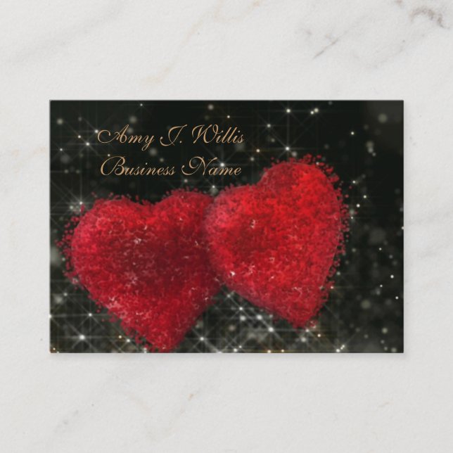 Romantic Elegant Classy Two Red Hearts Business Visitkort (Framsida)
