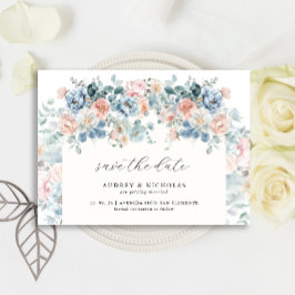 Romantic Elegant Dusty Blue Peach Florals Wedding Spara Datumet