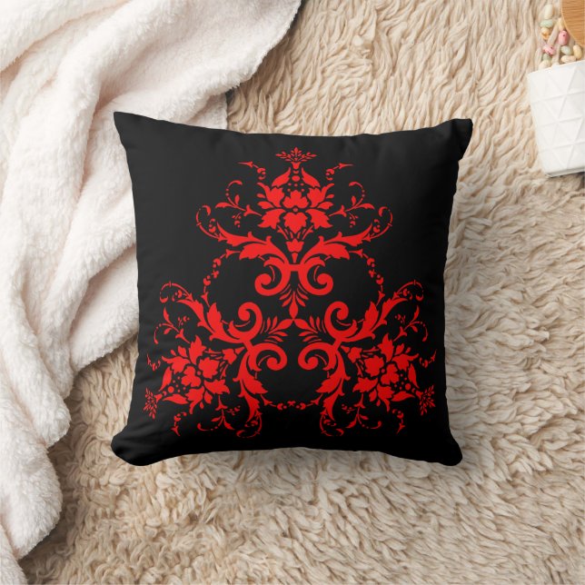Romantic, Elegant Vintage Damask Red Goth Kudde (Filt)