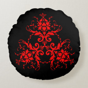 Romantic, Elegant Vintage Damask Red Goth Throw Pi Rund Kudde