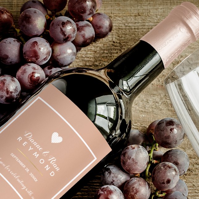 Romantic Elegely Labeled Bröllop Dusty Ro Vinflaska Etikett (wedding & wine)