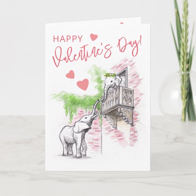 Romantic Elephants Romeo och Juliet Valentines day Helgkort (Framsida)