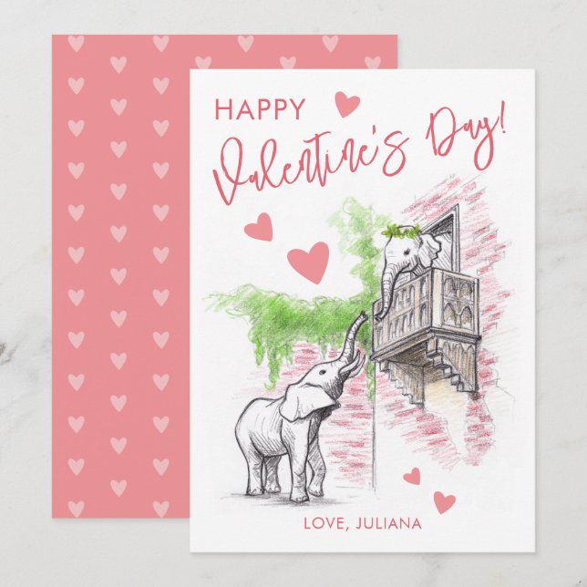 Romantic Elephants Romeo och Juliet Valentines day Julkort (Fram/baksida)