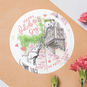 Romantic Elephants Romeo och Juliet Valentines day Runt Klistermärke