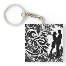 Romantic Embrace White & Black Blommigt Silhouette