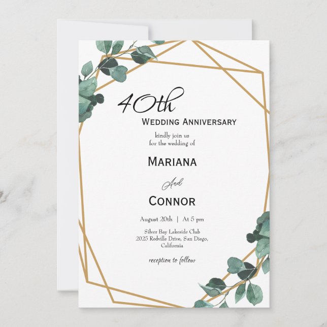 Romantic Emerald Greenery Bröllop-årsdagen Inbjudningar (Framsida)