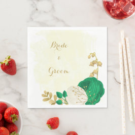 Romantic emerald grönt och vita blommor guld pappersservett