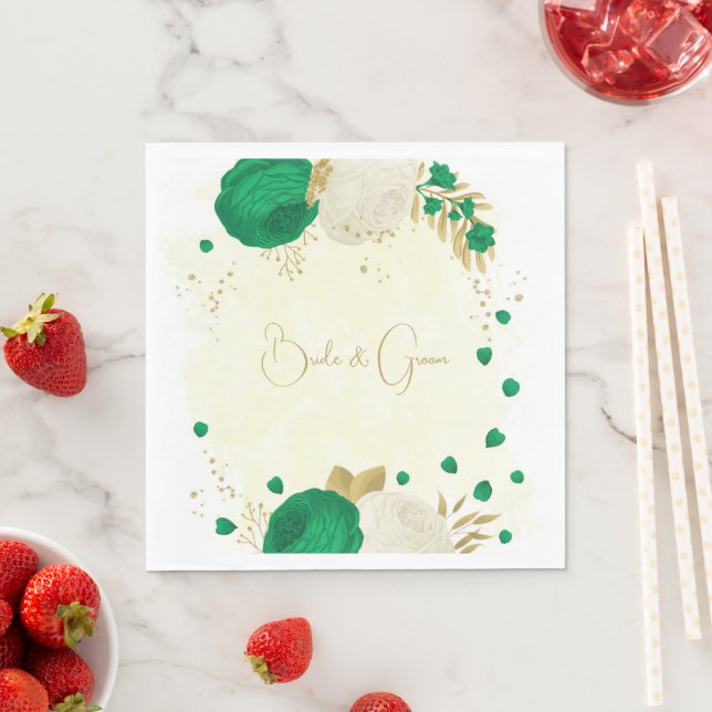 Romantic emerald grönt och vita blommor guld pappersservett (Insitu)