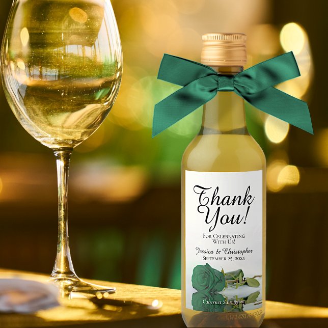 Romantic Emerald Grönt Ro Bröllop Tack Mini Mini Vinetikett (Skapare uppladdad)