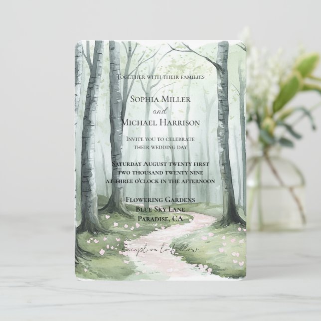 Romantic Enchanted Forest Wedding Inbjudningar (Stående Fram)