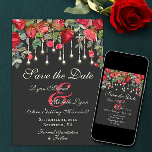 Romantic Enchanting Röd ros Garden Blommigt Bröllo Spara Datumet