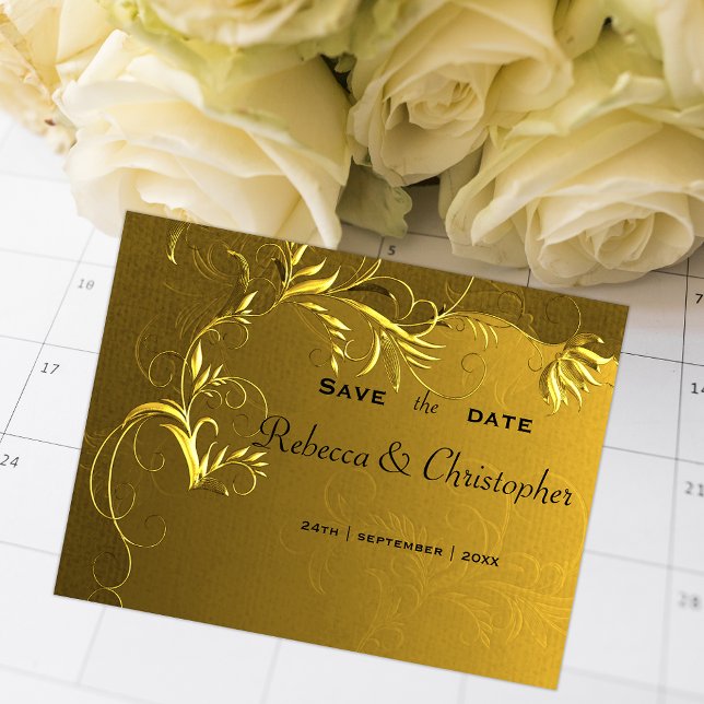 Romantic ERA Elegance Golden Save Date Meddelande Vykort (Skapare uppladdad)