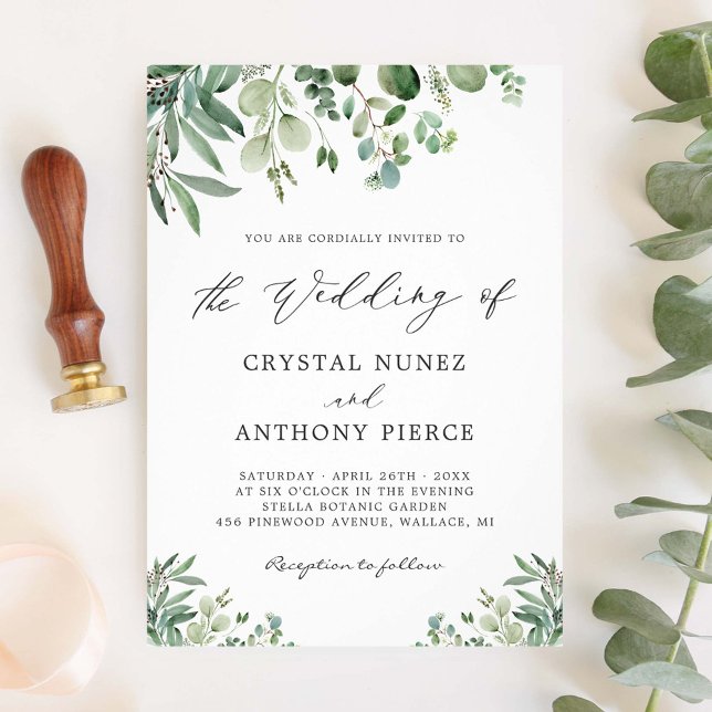 Romantic Eucalyptus Thmet Garden Wedding Inbjudningar (Skapare uppladdad)