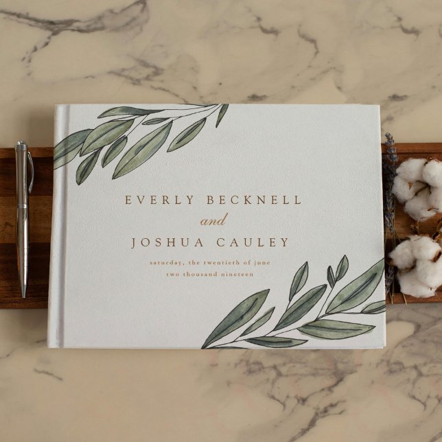 Romantic Evergreen Botanical Bröllop Gästböcker (Romantic Evergreen Botanical Wedding Guest Book)