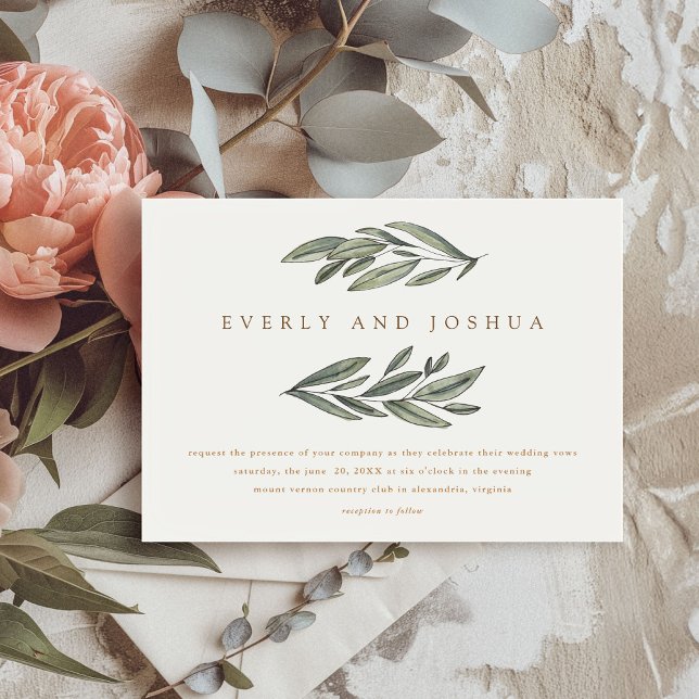 Romantic Evergreen bröllopsinbjudan Spara Datumet (Romantic Evergreen watercolor botanical wedding invitations)