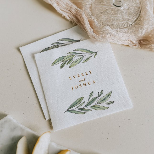 Romantic Evergreen Pappersservett (Romantic evergreens laurel wedding paper napkins.)